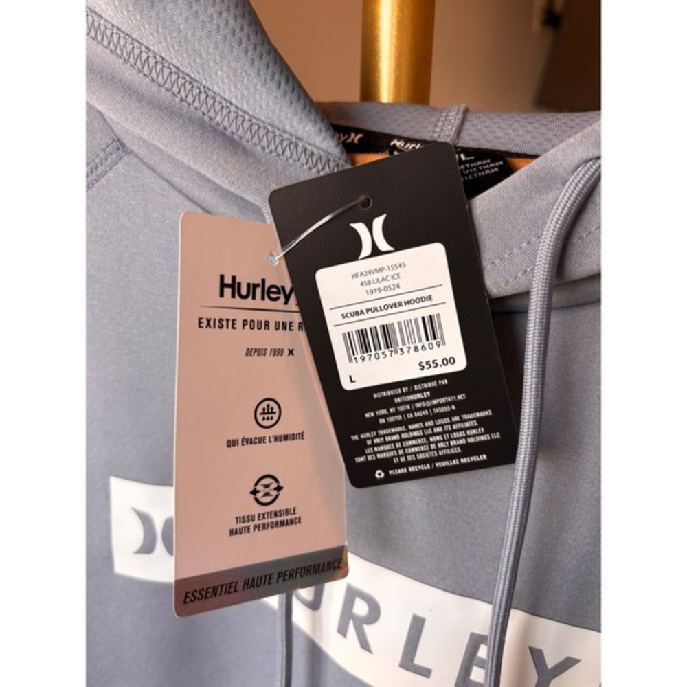 Hurley Men's Scuba Pullover Hoodie L Lilac Ice Long Sleeve Activewear - Picture 3 of 4